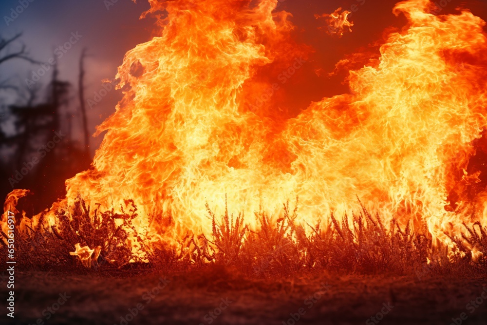 A roaring fire in an open field A roaring fire in an open field
