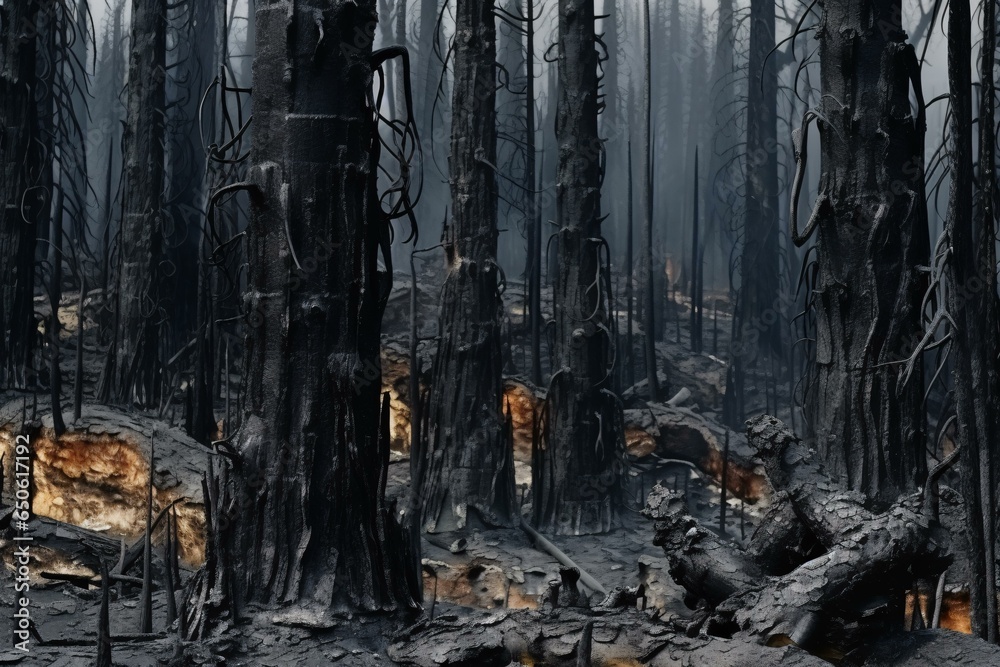 A charred landscape after a devastating forest fire A charred landscape after a devastating forest fire