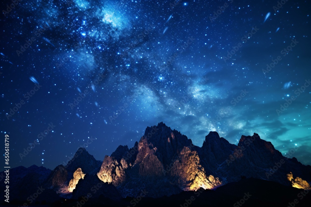 A breathtaking starry night sky over majestic mountains