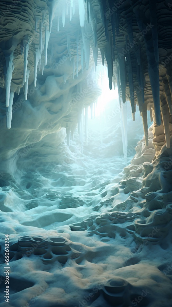 A mesmerizing ice cave with crystal-clear water reflections