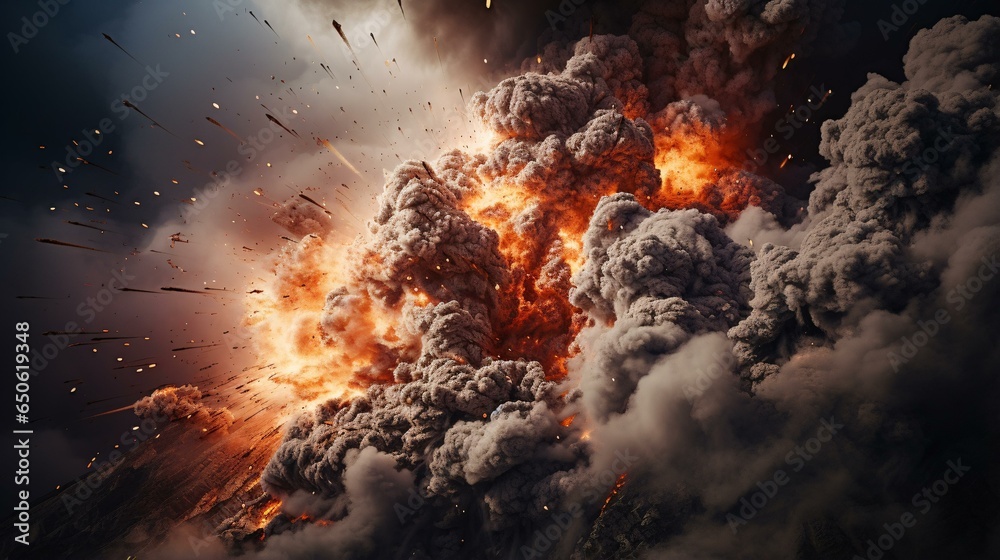 Obraz na płótnie A massive explosion engulfed in smoke and fire w salonie