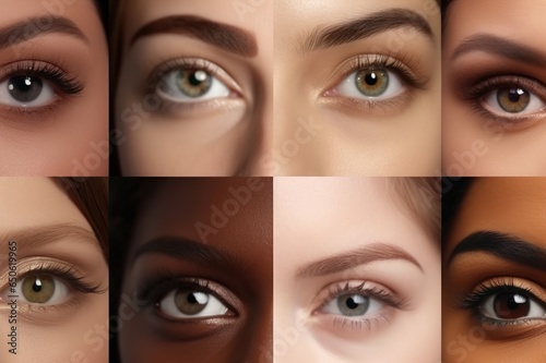 collage of the eyes of girls of different nationalities, generative AI photo
