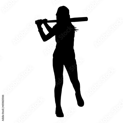 silhouette of a girl with a bat playing baseball illustration vector