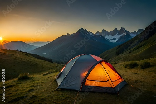 camping tent high in the mountains at sunset © Benish