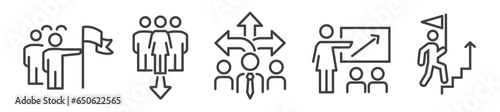 Leadership and management - editable thin line icon set for web and print