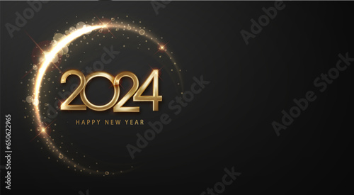 2024 New Year and Merry Christmas celebration background witch abstract gold wave design element shining and festive splendor.