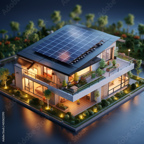 model 3d render model eines planes ksizze enwturf einer stadtvill eigenheim immobilie einfamilienhaus modern mit wärmepumpe erdwärme solar und dämmung photo