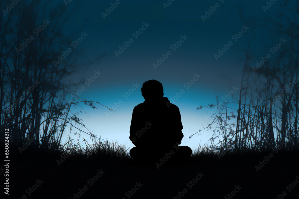 Depression is a mental health issue characterized by sadness, anxiety, emotional distress and a deep feeling of chaos and loneliness in young and old people, computer Generative AI stock illustration