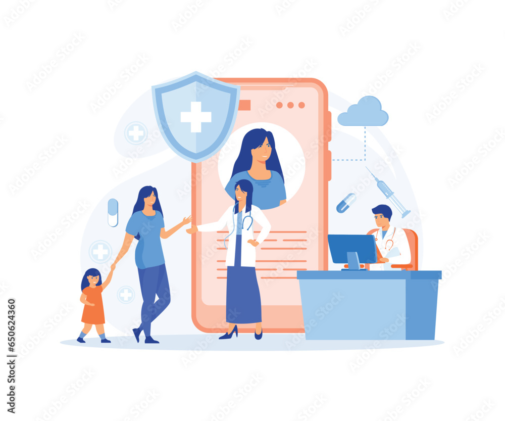 Electronic healthcare. Patient health record, Ehr, computer medical personal profile or prescription, flat vector modern illustration Electronic healthcare. Patient health record, Ehr, computer medical personal profile or prescription, flat vector modern illustration