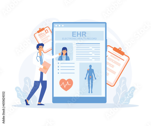 Electronic health record, New technology to replace paper clinical data, medical treatment history application, flat vector modern illustration 