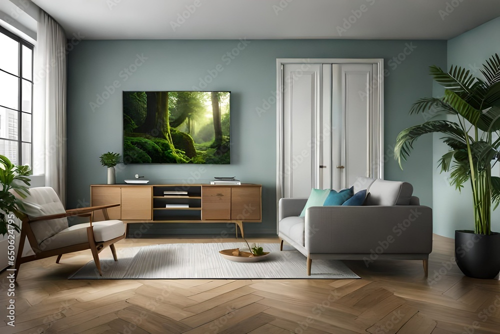 Television and houseplants in room scene
