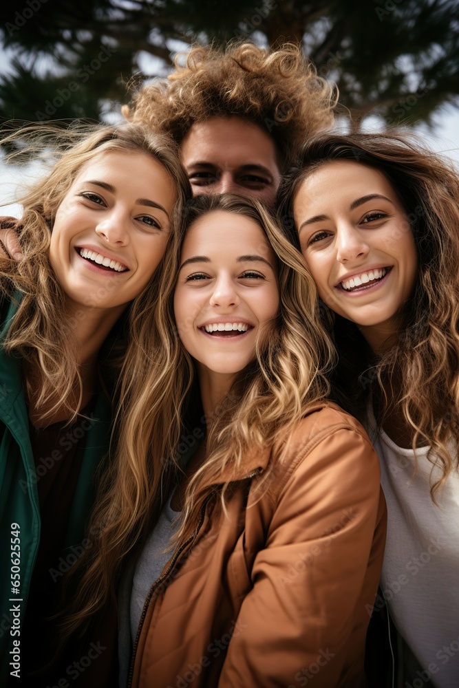 Multiethnic Young friends smiling at camera. AI Generated. Multiethnic Young friends smiling at camera. AI Generated.