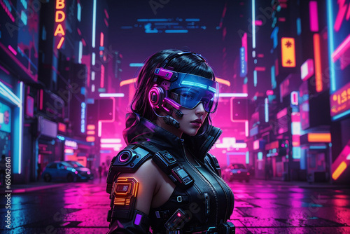 cyberpunk girl future technology gaming illustration