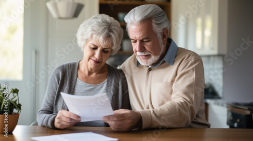 The couple of pensioners reads a document together