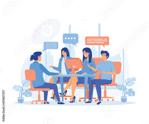 Job interview. HR manager and job seeker or candidate having conversation. flat vector modern illustration 