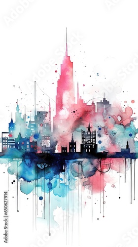 Cityscape Dreams: Minimalist Watercolor Night. Generative AI 7