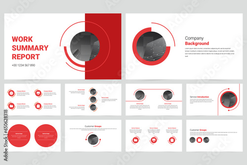 Red modern business work report slide presentation template