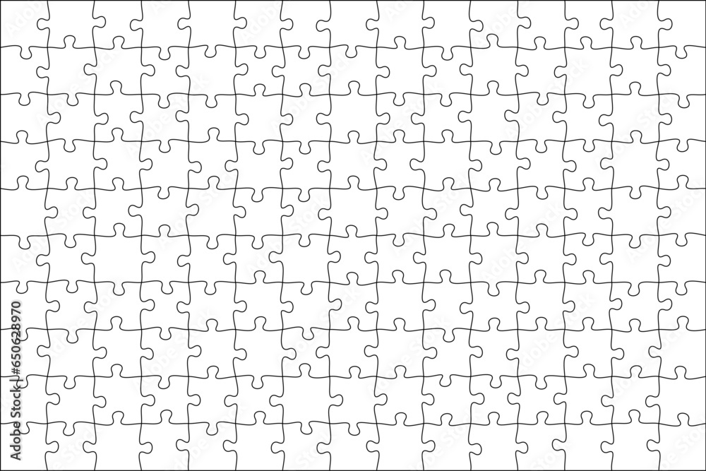 Jigsaw puzzle blank template or cutting guidelines of transparent pieces. Pieces are easy to separate (every piece is a single shape). Jigsaw puzzle transparent template. Vector illustration - obrazy, fototapety, plakaty 