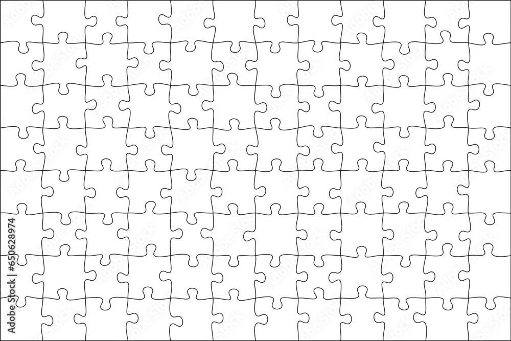 Jigsaw puzzle blank template or cutting guidelines of transparent pieces. Pieces are easy to separate (every piece is a single shape). Jigsaw puzzle transparent template. Vector illustration