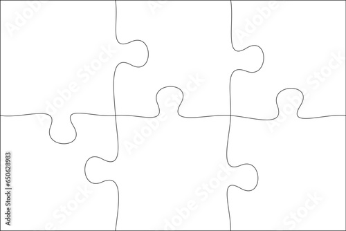 Jigsaw puzzle blank template or cutting guidelines of transparent pieces. Pieces are easy to separate (every piece is a single shape). Jigsaw puzzle transparent template. Vector illustration