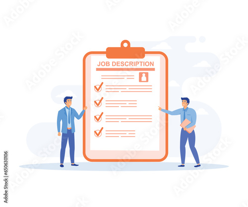 Job description concept, duties and responsibilities for work, qualifications and requirements for job positions, flat vector modern illustration