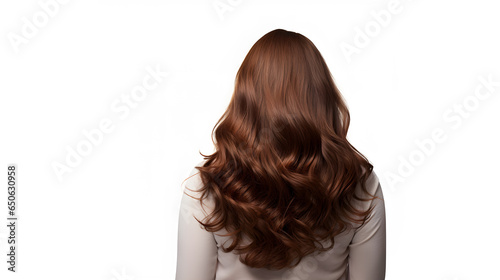 the back view of a wavy brown hair isolated on white background