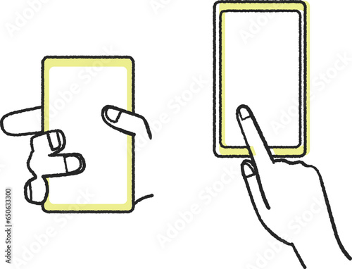 スマホを握っている手、指で操作している手　セット　イラスト素材
