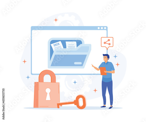 Cyber Security Services to Protect Personal Data.Online Payment Security, Cloud Shared Documents, Server Security,  flat vector modern illustration