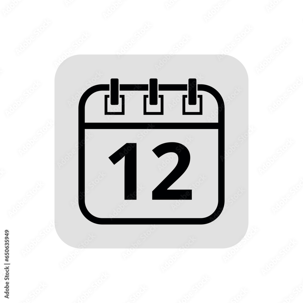 Calendar flat icon in hollow stroke in black color, vector illustration of calendar with specific day marked, day 12. Calendar flat icon in hollow stroke in black color, vector illustration of calendar with specific day marked, day 12.