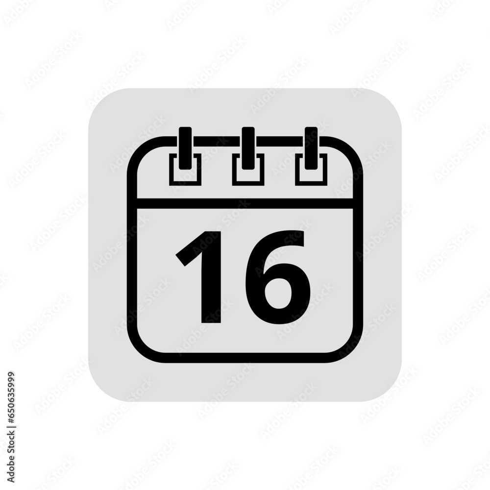 Calendar flat icon in hollow stroke in black color, vector illustration of calendar with specific day marked, day 16. Calendar flat icon in hollow stroke in black color, vector illustration of calendar with specific day marked, day 16.