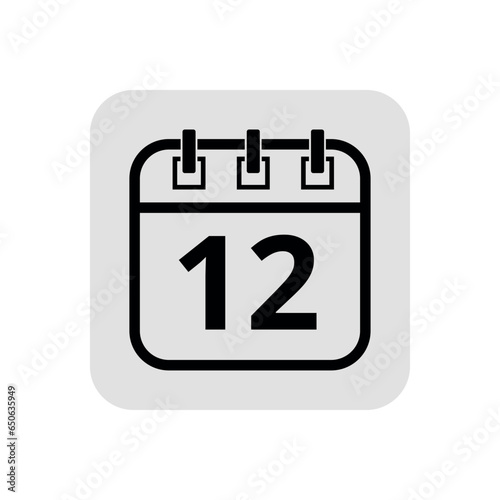 Calendar flat icon in hollow stroke in black color, vector illustration of calendar with specific day marked, day 12.