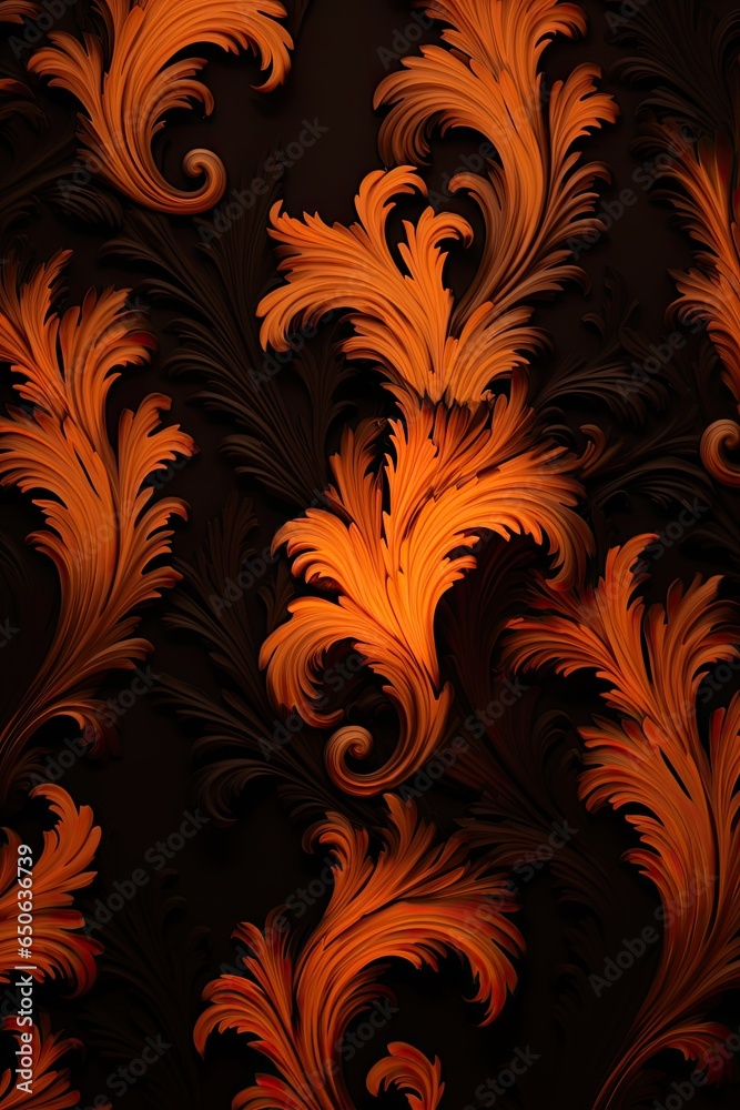 Acanthus Theme in Halloween’s Warm Orange & Black Wallpaper Acanthus Theme in Halloween’s Warm Orange & Black Wallpaper