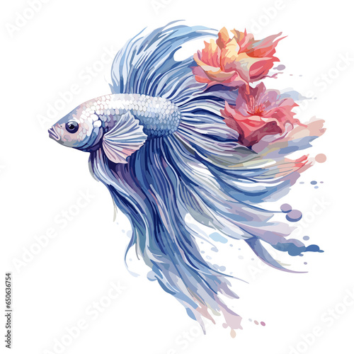Silver Floral fighter fish floral fighter fish , Illustration, Watercolor PNG © Cove Art