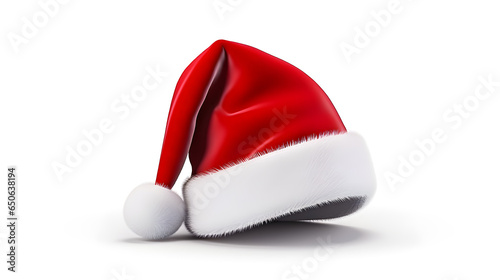 a red and white santa beanie isolated on white background photo