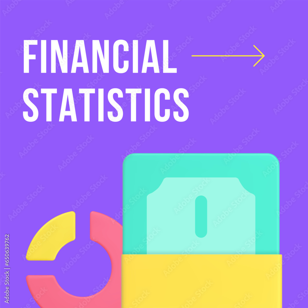 Financial statistics accounting analyzing social media post design template 3d realistic vector
