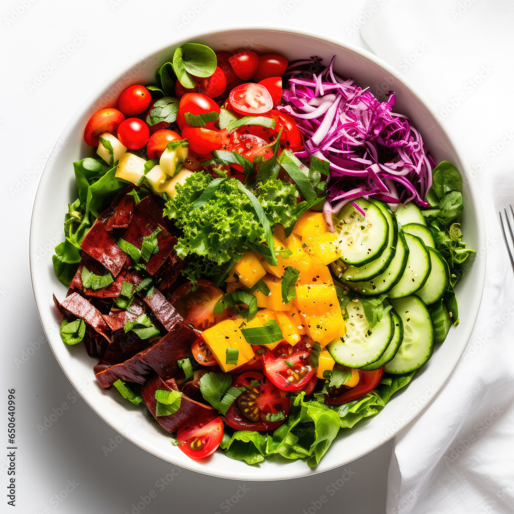 Colorful salad on a white background, fresh, healthy, vibrant, salad bowl, organic Ai Generative