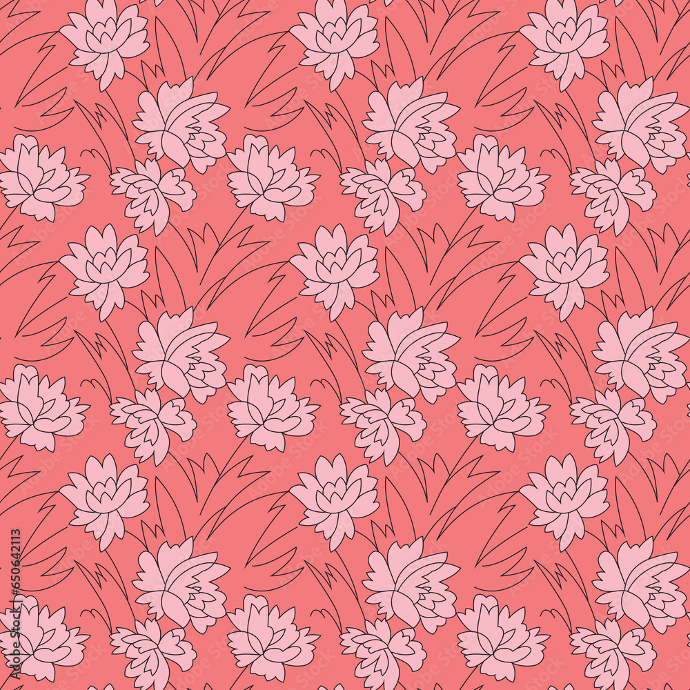 allover vector small flowers pattern on red background