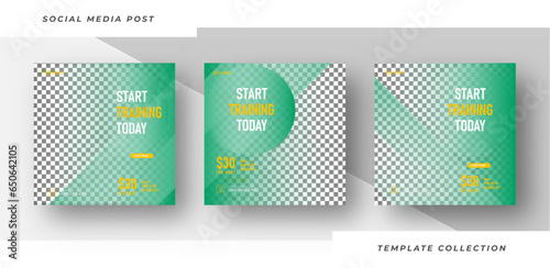 Start training be strong together design set for gym and fitness. Fitness social media post banner template