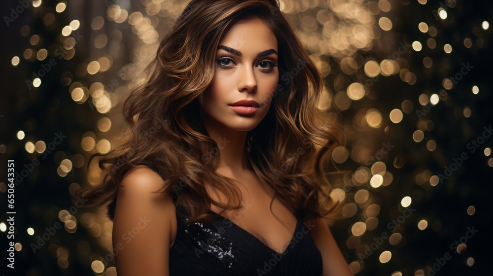 girl in a black New Year's dress. girl in a black New Year's dress.