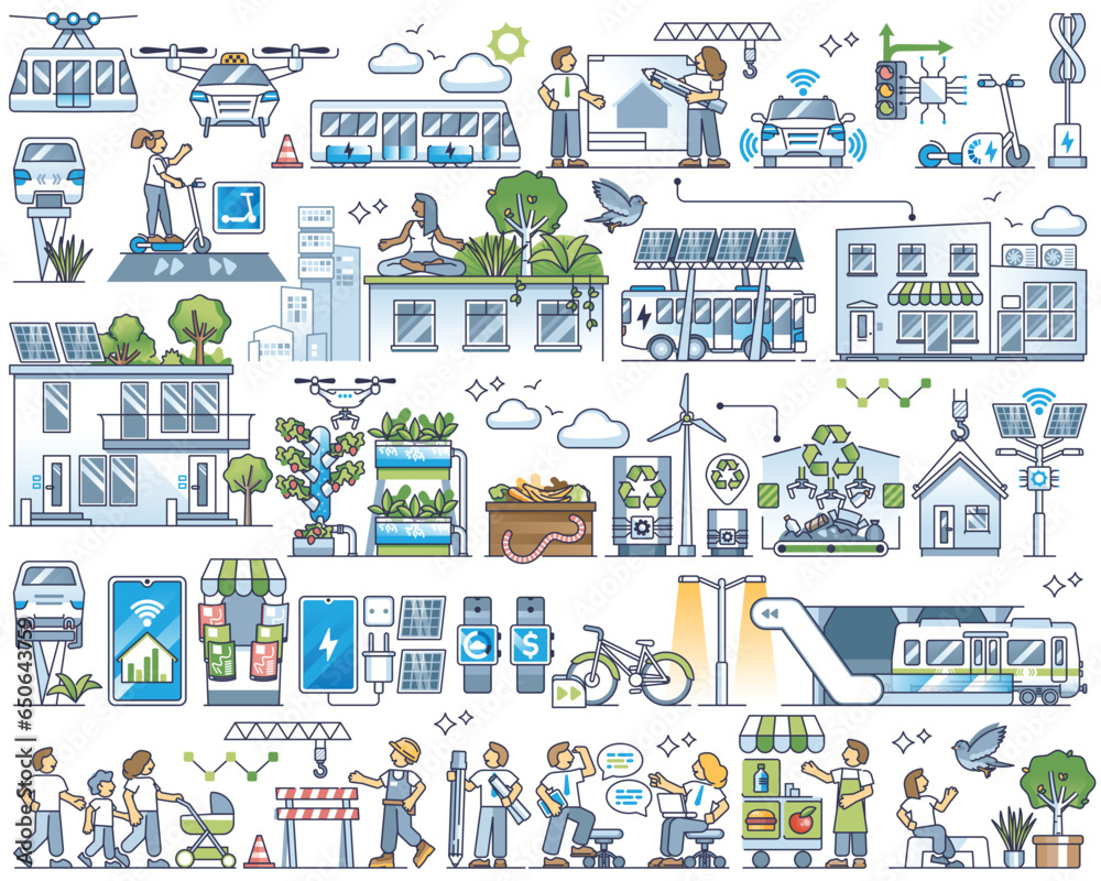 Smart city infrastructure and urban development in outline collection ...