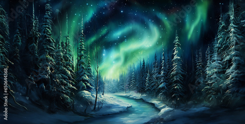 north pole auroras blue and green snow on trees and glow hd wallpaper 