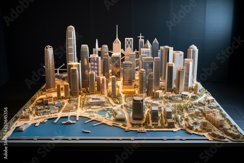 3D model of Hong Kong showcasing architecture, construction, and engineering background with a 3D rendering. Generative AI