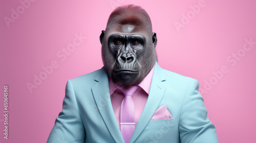 Fancy Gorilla, advertising photography, Pastel color palette background