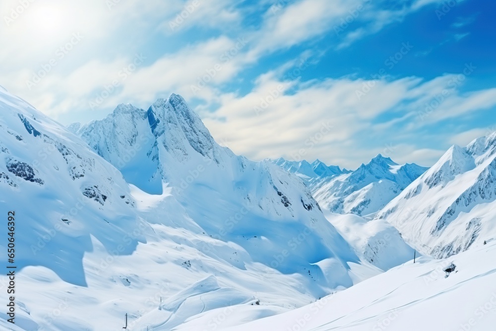 Huge snow mountain range with blue sky ski resort background Huge snow mountain range with blue sky ski resort background