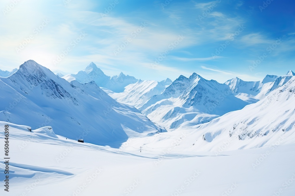Huge snow mountain range with blue sky ski resort background Huge snow mountain range with blue sky ski resort background