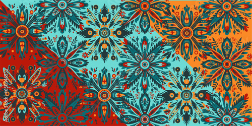 Vector with the colors red, orange, and teal and the text for National Native American Heritage Month