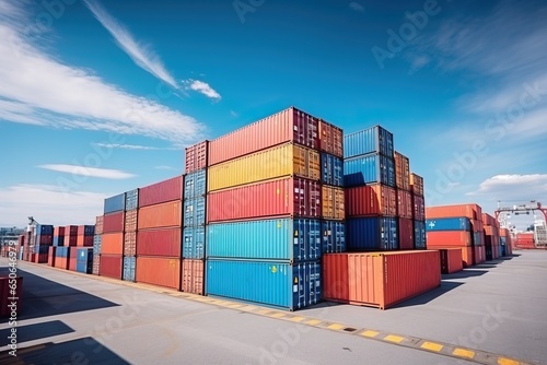 Container at the port for advertising and background, container pile, import and export concept.