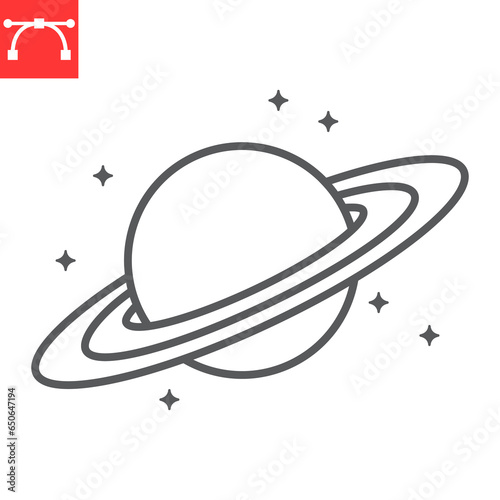 Saturn line icon, cosmos and planet, saturn vector icon, vector graphics, editable stroke outline sign, eps 10.