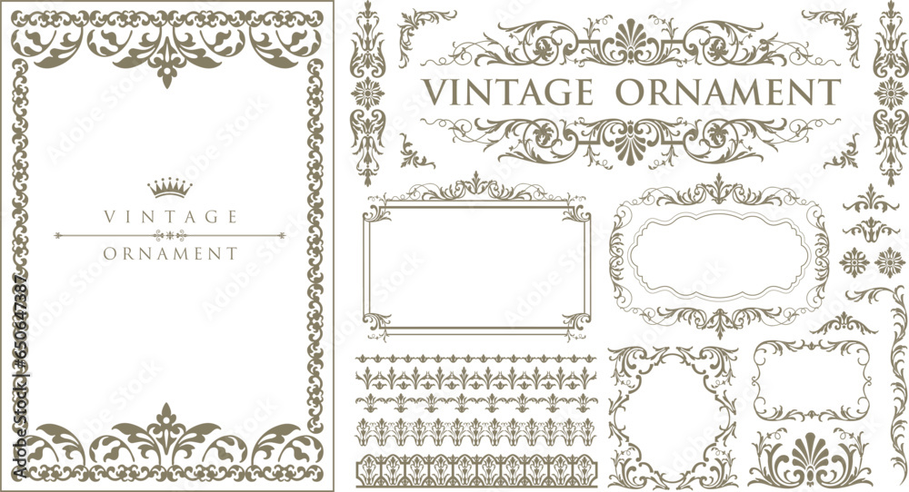 Set of Decorative vintage frames and borders set. Vector design. luxury calligraphic swirls - obrazy, fototapety, plakaty 