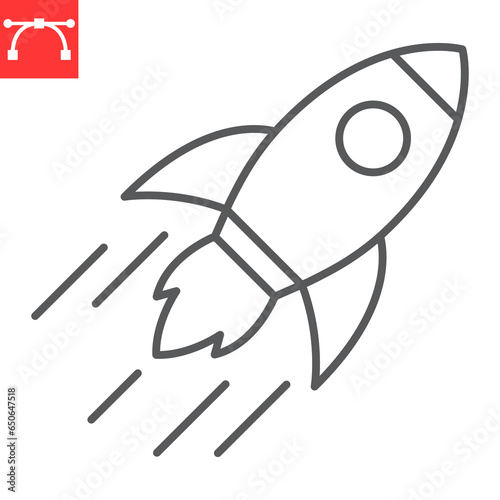 Rocket launch line icon, cosmos and startup, spaceship vector icon, vector graphics, editable stroke outline sign, eps 10.